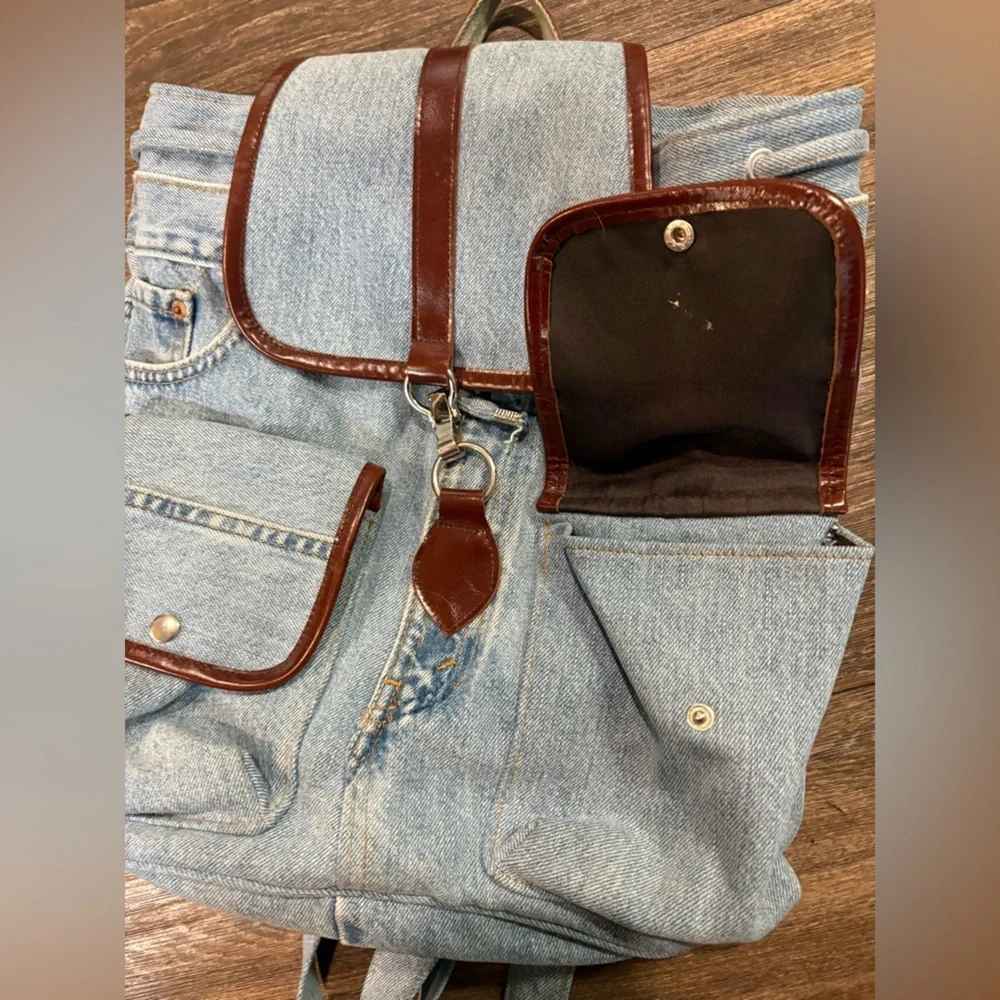 Vintage Levi’s Denim Rucksack Custom Made Backpack Bag Light Wash Handmade Y2K